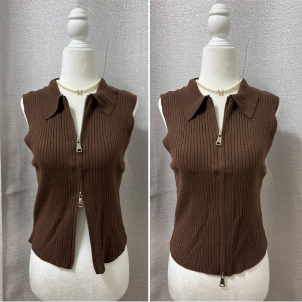 Y2k Women’s Jon & Anna Brown Ribbed Sleeveless Zip-Front Top Size Small, 90s - Picture 8 of 8